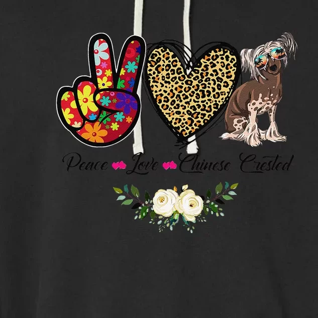 Peace Love Floral Chinese Crested Mom Dog Mom Mothers Day Garment-Dyed Fleece Hoodie