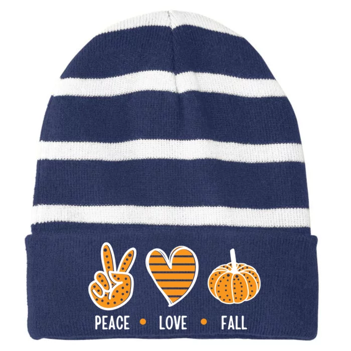 Peace Love Fall Cute Autumn Striped Beanie with Solid Band