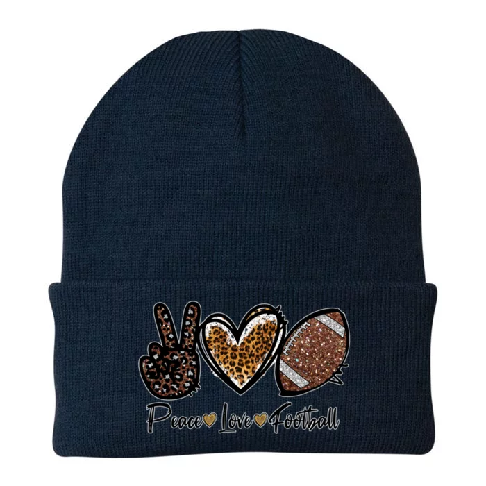 Peace Love Football Lover Football Player Sport Mom Game Day Meaningful Gift Knit Cap Winter Beanie