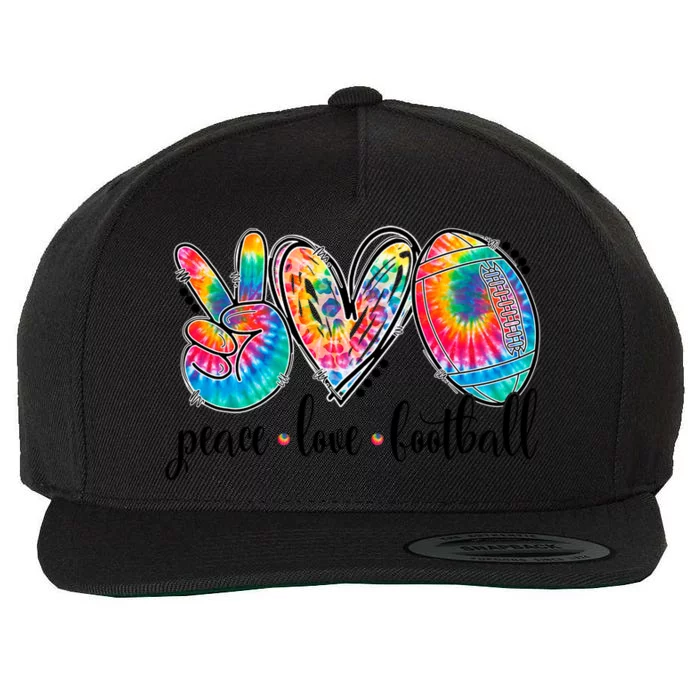 Peace Love Football Funny Tie Dye Football Lovers Cool Gift Wool Snapback Cap