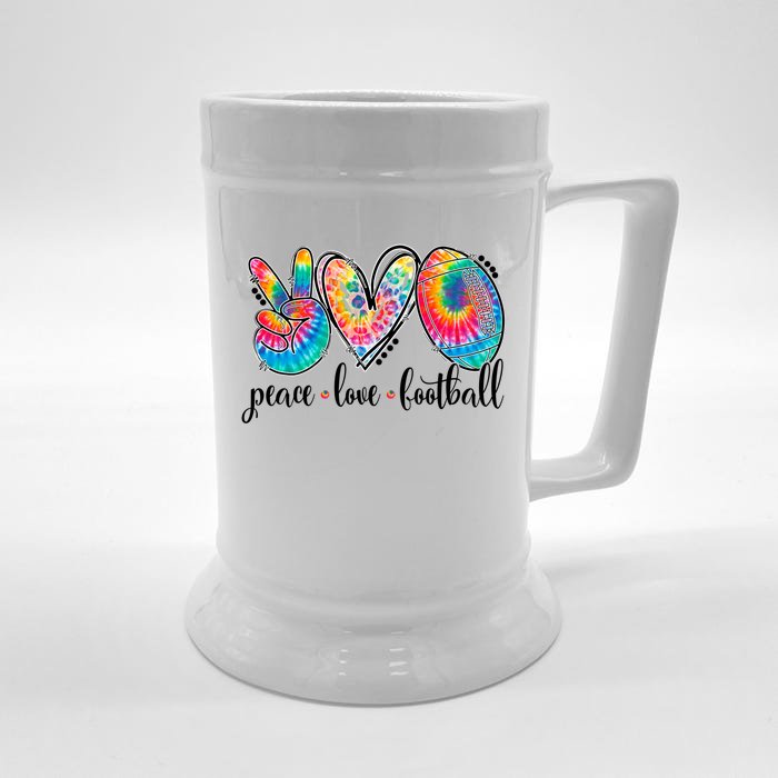 Peace Love Football Funny Tie Dye Football Lovers Cool Gift Front & Back Beer Stein