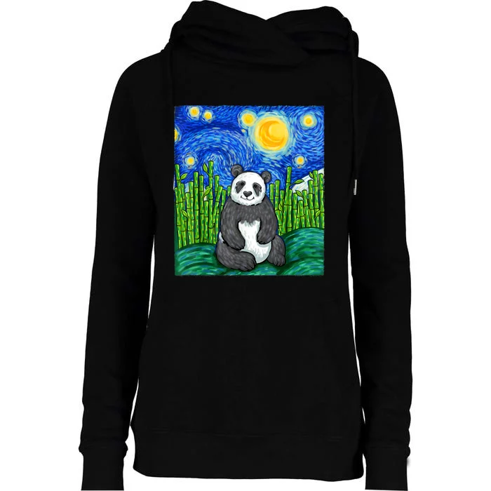 Panda Lover Funny Panda Panda Starry Night Art Panda Womens Funnel Neck Pullover Hood