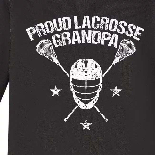 Proud Lax Grandpa Lacrosse Sports Player Helmet Stick Baby Long Sleeve Bodysuit