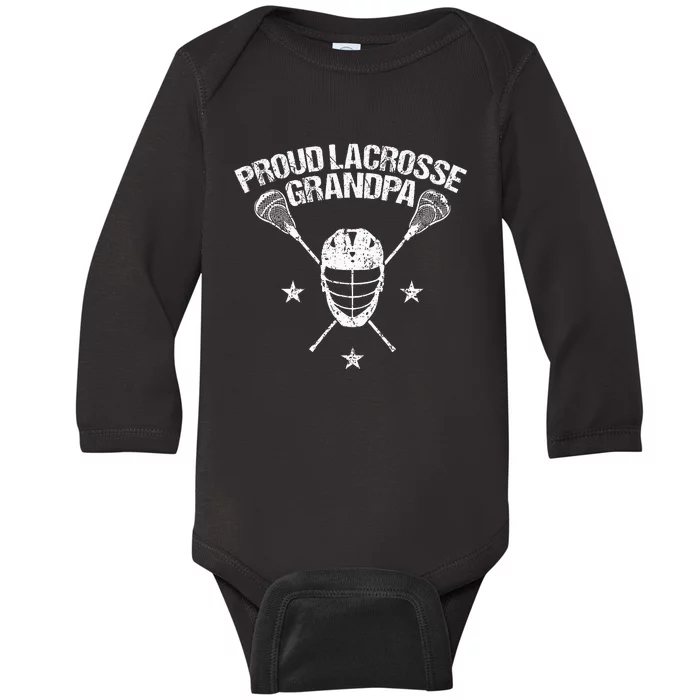 Proud Lax Grandpa Lacrosse Sports Player Helmet Stick Baby Long Sleeve Bodysuit