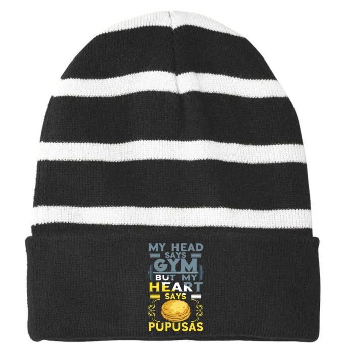 Pupusas Lover Gym Barbell Pupusas Heart El Salvadorian Food Striped Beanie with Solid Band