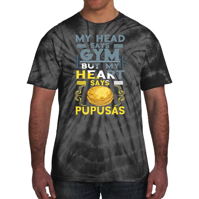 Pupusas Lover Gym Barbell Pupusas Heart El Salvadorian Food Tie-Dye T-Shirt