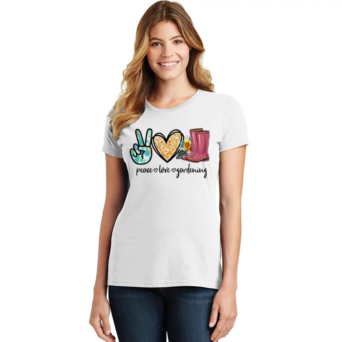 Peace Love Gardening Tools Flowers Garden Lover Fun Gardener Women's T-Shirt