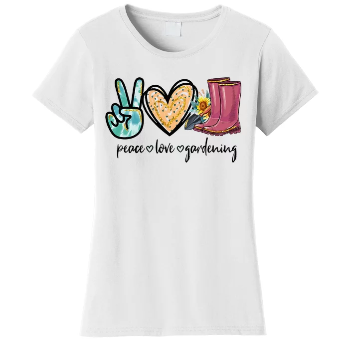 Peace Love Gardening Tools Flowers Garden Lover Fun Gardener Women's T-Shirt