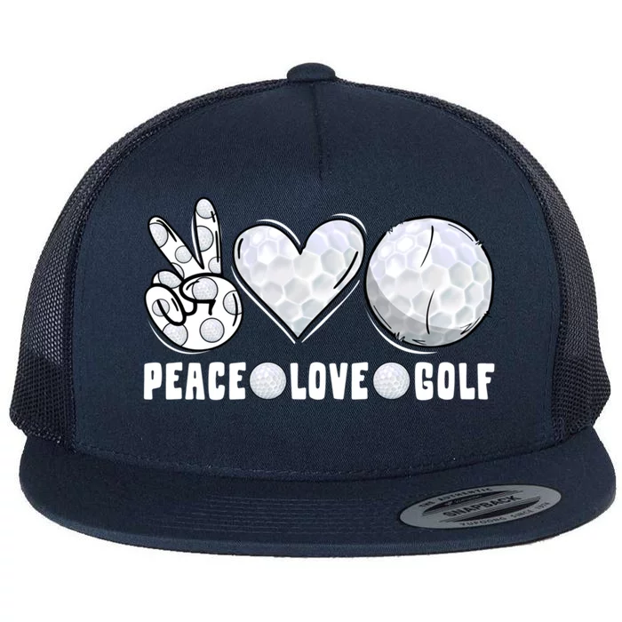 Peace Love Golf Funny Mommy Dad Son Daughter Gift Flat Bill Trucker Hat