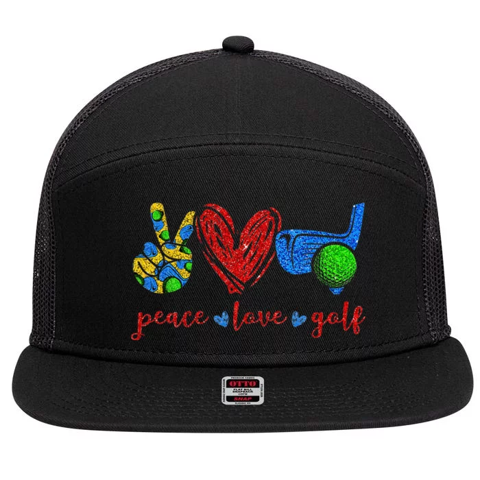 Peace Love Golf Cute Golf Lovers Gifts 7 Panel Mesh Trucker Snapback Hat