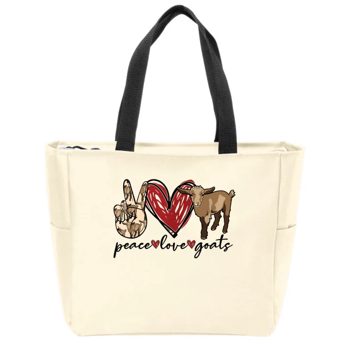 Peace Love Goats Farm Girl Goat Lover Gift Funny Goat Zip Tote Bag