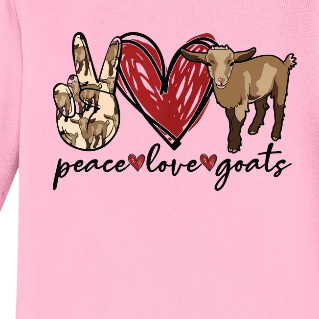 Peace Love Goats Farm Girl Goat Lover Gift Funny Goat Baby Long Sleeve Bodysuit