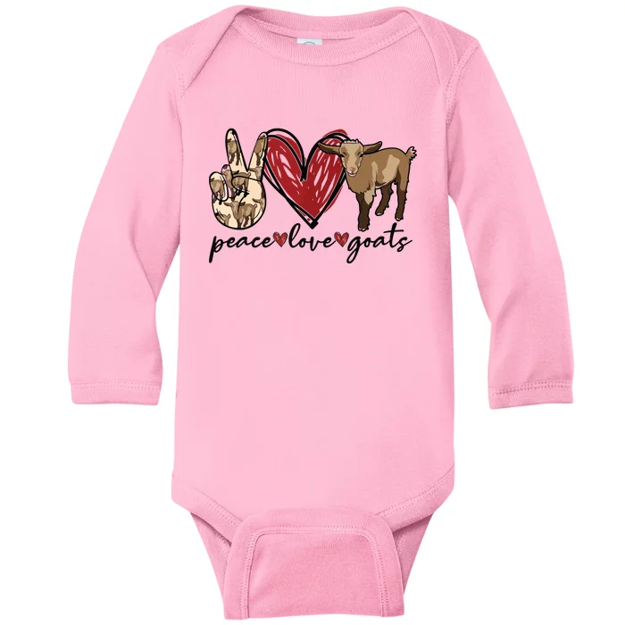 Peace Love Goats Farm Girl Goat Lover Gift Funny Goat Baby Long Sleeve Bodysuit