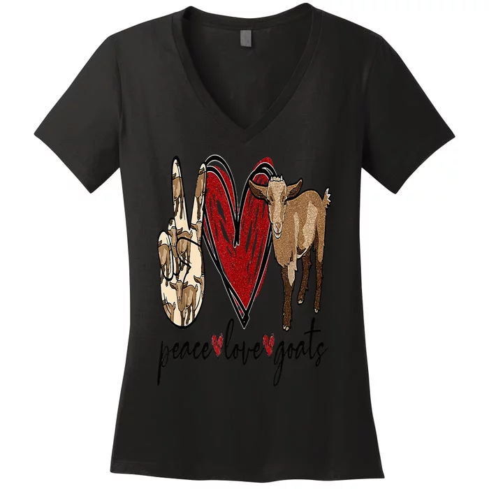 Peace Love Goats Farm Girl Goat Lover Gift Funny Goat Women's V-Neck T-Shirt