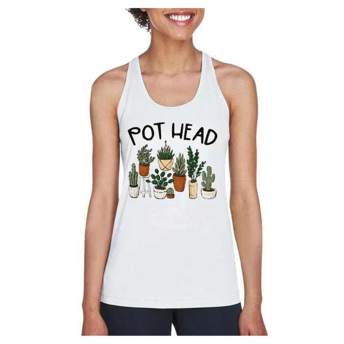 Plant Lover Gardener Pot Head Succulent Funny Women's Racerback Tank