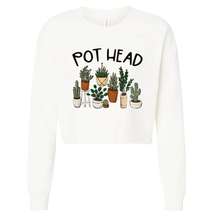 Plant Lover Gardener Pot Head Succulent Funny Cropped Pullover Crew