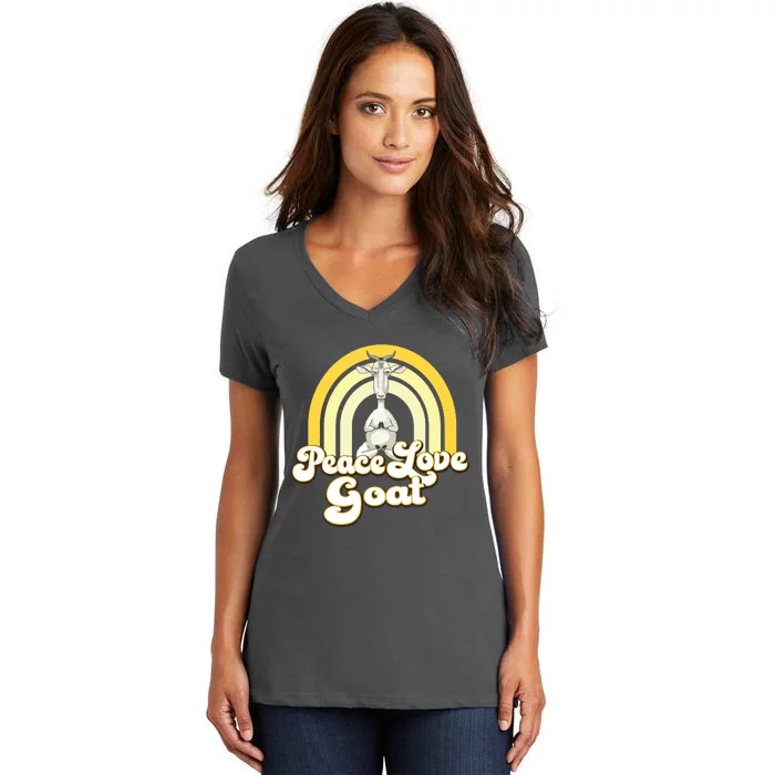 PEACE LOVE GOAT Beige Yellow Cute Hippie Yoga Goat Premium Women's V-Neck T-Shirt