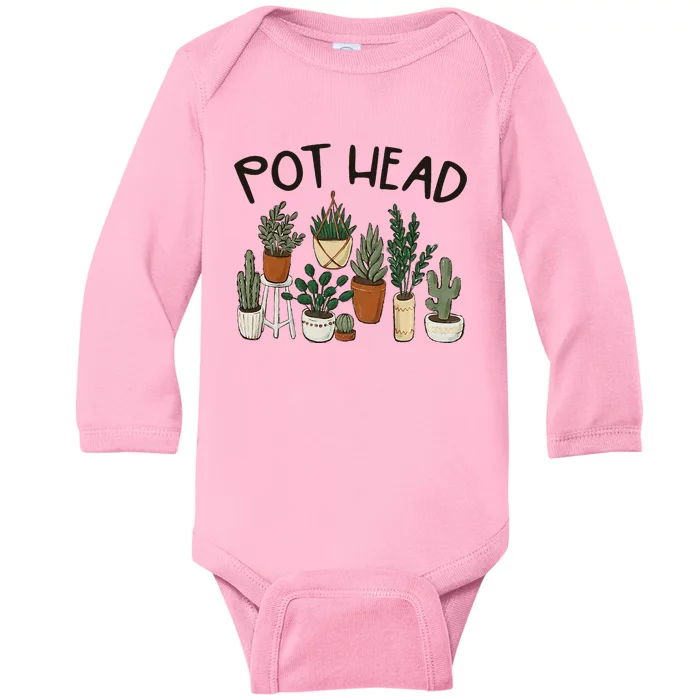 Plant Lover Gardener Pot Head Succulent Baby Long Sleeve Bodysuit