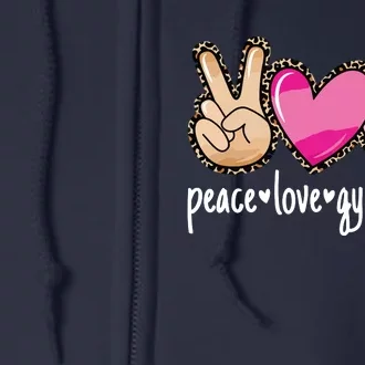 Peace Love Gymnastics Leopard Print Women Girl Gymnast Full Zip Hoodie