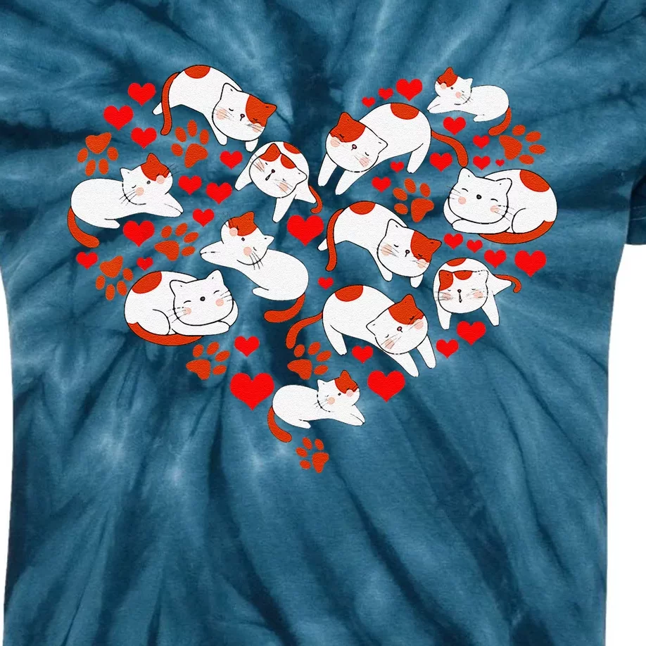 Pet Lover Gift Idea Cat Heart Animal Love Valentines Day Kids Tie-Dye T-Shirt