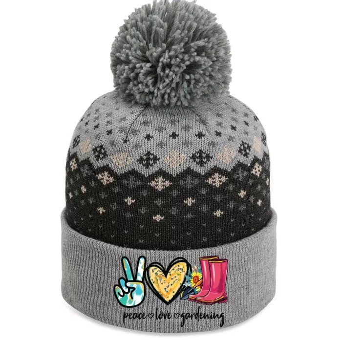 Peace Love Gardening Tools Flowers Garden Lover Fun Gardener The Baniff Cuffed Pom Beanie