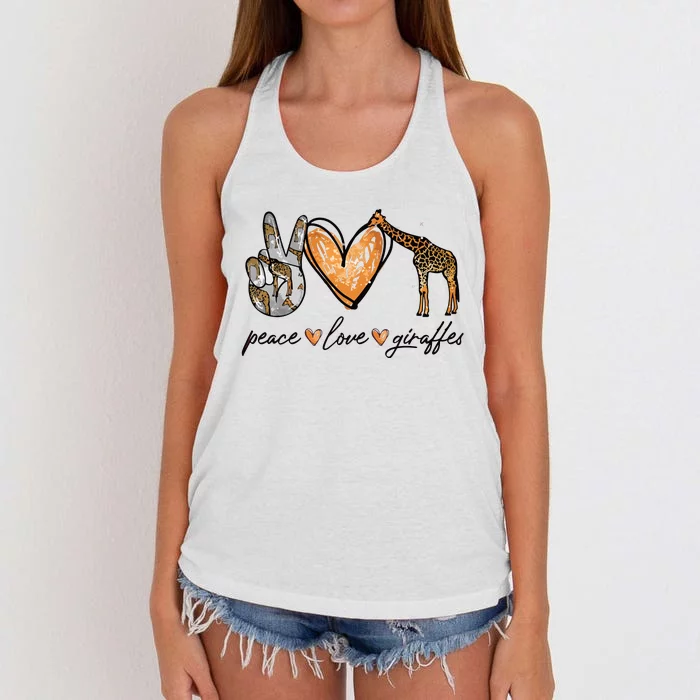 Peace Love Giraffes Gifts Peace Hand Sign Heart Women's Knotted Racerback Tank