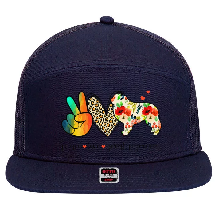 Peace Love Great Pyrenees Funny Tee For Dog Lover 7 Panel Mesh Trucker Snapback Hat