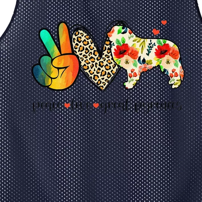 Peace Love Great Pyrenees Funny Tee For Dog Lover Mesh Reversible Basketball Jersey Tank