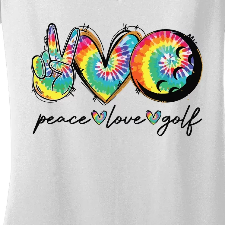 Peace Love Golf Funny Tie Dye Golf Lovers Women's V-Neck T-Shirt