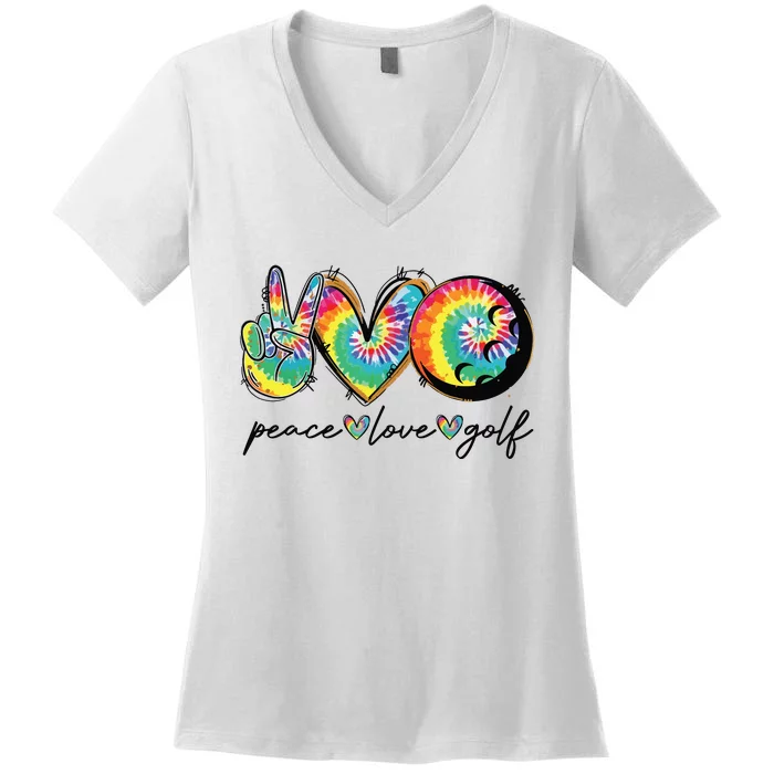 Peace Love Golf Funny Tie Dye Golf Lovers Women's V-Neck T-Shirt