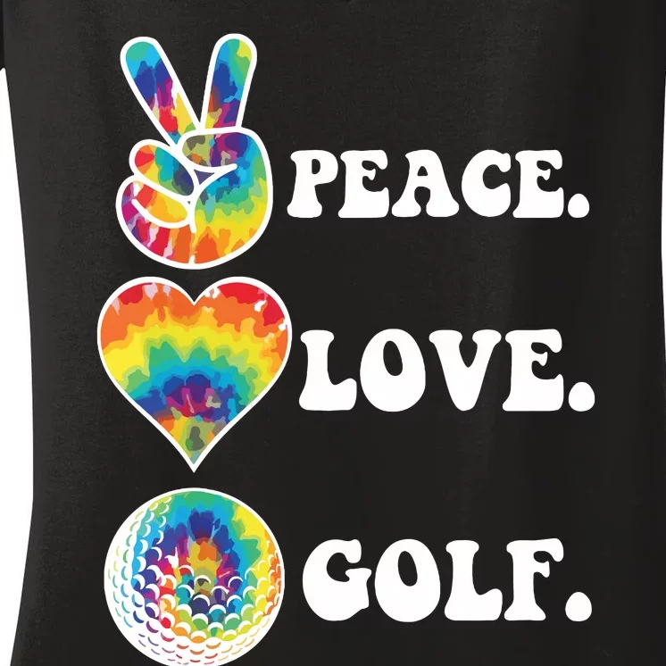 Peace Love Golf Funny Tie Dye Golf Lovers Women's V-Neck T-Shirt