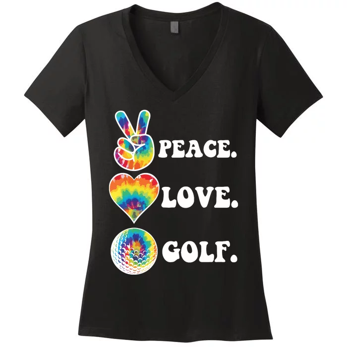 Peace Love Golf Funny Tie Dye Golf Lovers Women's V-Neck T-Shirt