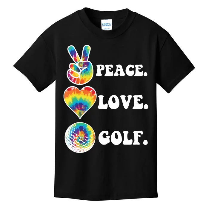 Peace Love Golf Funny Tie Dye Golf Lovers Kids T-Shirt