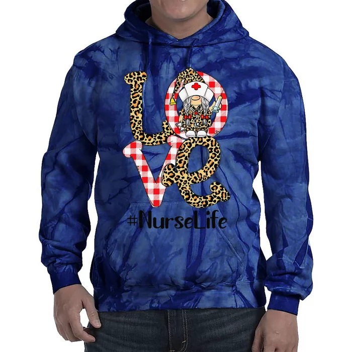 Plaid Leopard Gnome LOVE Nurse Life Funny Valentines Day Tie Dye Hoodie