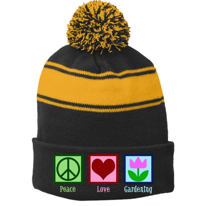 Peace Love Gardening Stripe Pom Pom Beanie