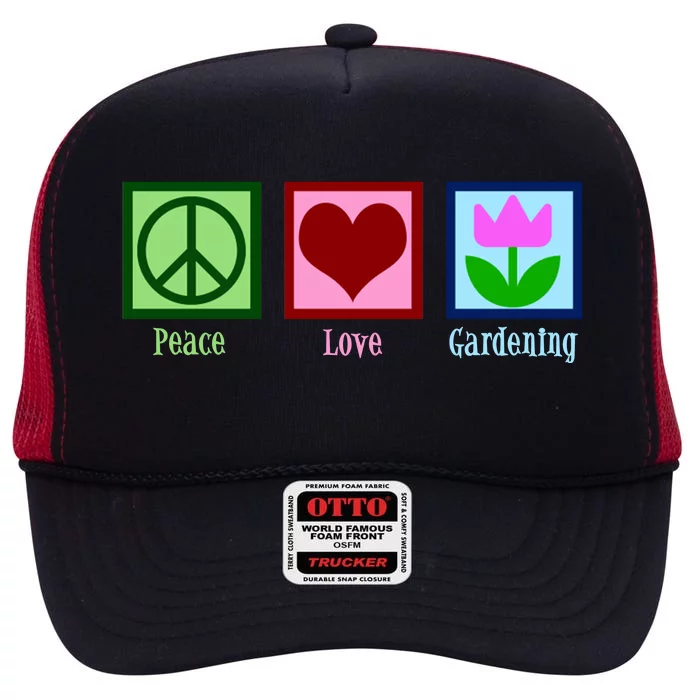 Peace Love Gardening High Crown Mesh Trucker Hat