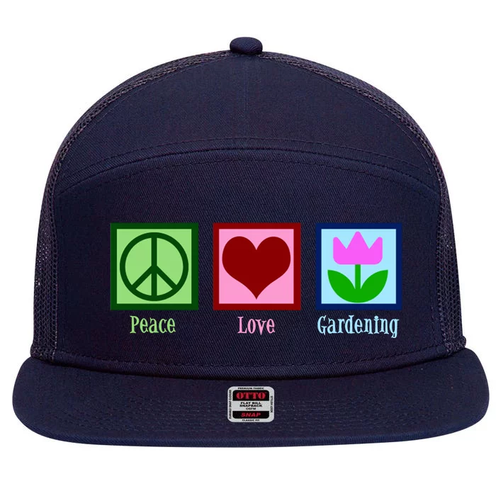 Peace Love Gardening 7 Panel Mesh Trucker Snapback Hat