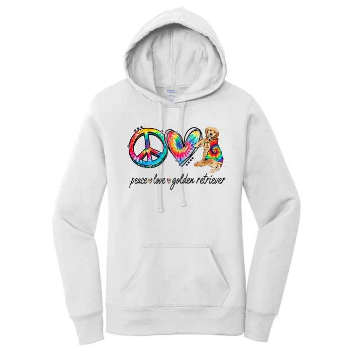 Peace Love Golden Retriever Tie Dye Rainbow Dog Lover Women's Pullover Hoodie