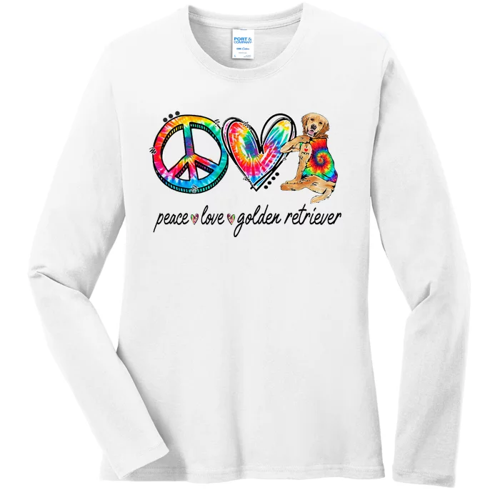 Peace Love Golden Retriever Tie Dye Rainbow Dog Lover Ladies Long Sleeve Shirt