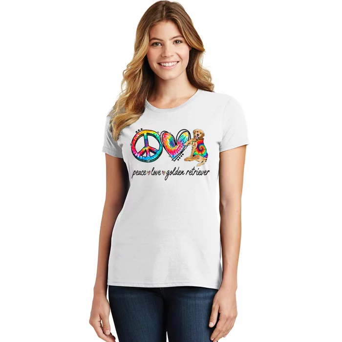 Peace Love Golden Retriever Tie Dye Rainbow Dog Lover Women's T-Shirt