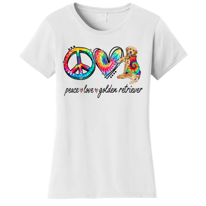 Peace Love Golden Retriever Tie Dye Rainbow Dog Lover Women's T-Shirt