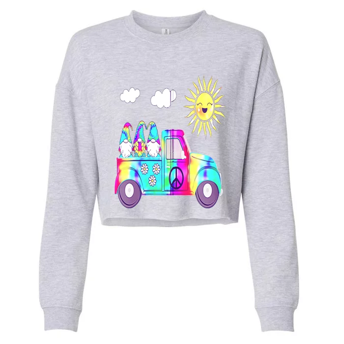 Peace Love Gnome Hippie Gnome Truck Daisies Peace Decor Gift Cropped Pullover Crew