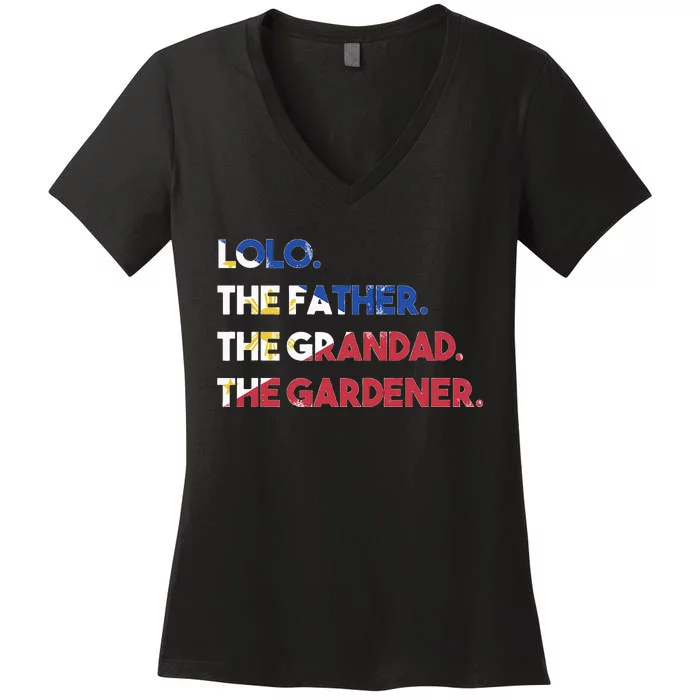 Philippines Lolo Grandad Father Gardener Flag Filipino Women's V-Neck T-Shirt