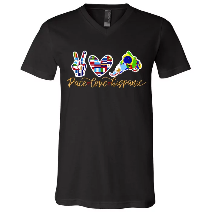 Peace Love Hispanic Heritage Month V-Neck T-Shirt