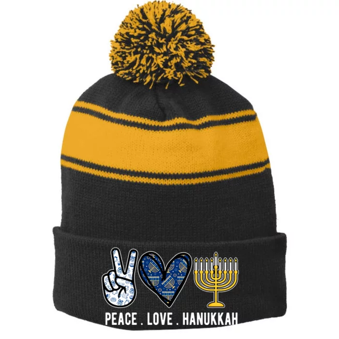 Peace Love Hanukkah Jewish Holiday Gift Stripe Pom Pom Beanie