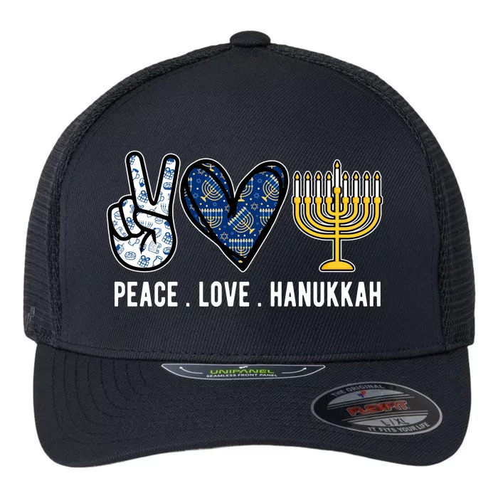 Peace Love Hanukkah Jewish Holiday Gift Flexfit Unipanel Trucker Cap