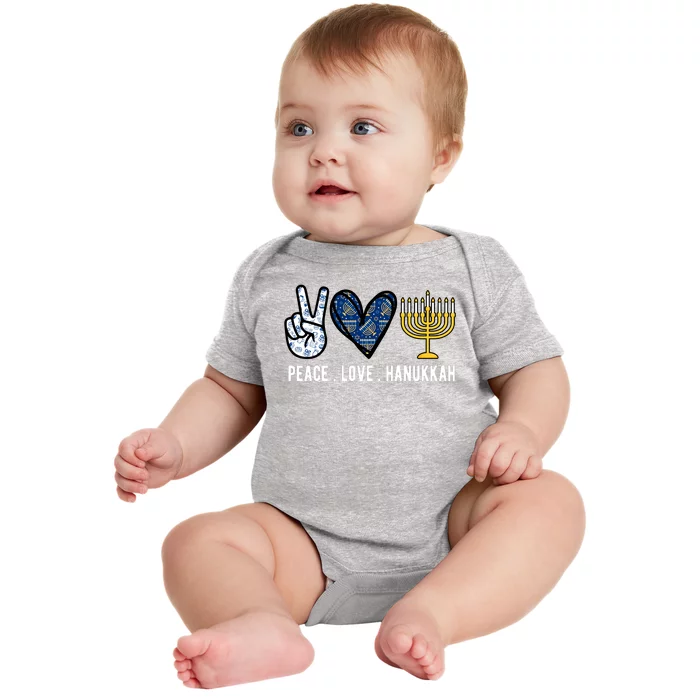 Peace Love Hanukkah Jewish Holiday Gift Baby Bodysuit