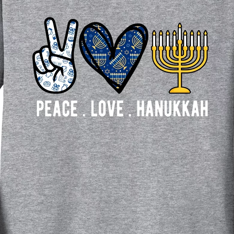 Peace Love Hanukkah Jewish Holiday Gift Kids Long Sleeve Shirt