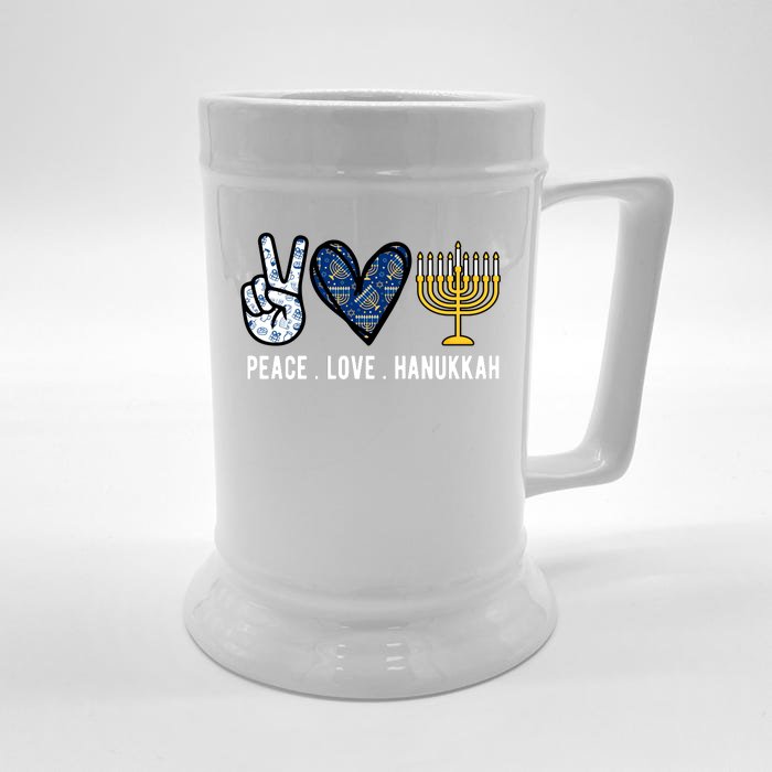 Peace Love Hanukkah Jewish Holiday Gift Front & Back Beer Stein