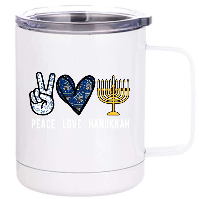 Peace Love Hanukkah Jewish Holiday Gift Front & Back 12oz Stainless Steel Tumbler Cup